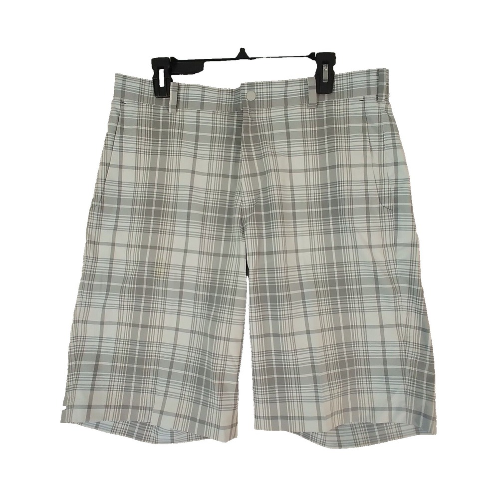 Nike golf shorts men's 34 x 12 white plaid flex stretch Dri-Fit Outdoor Sports